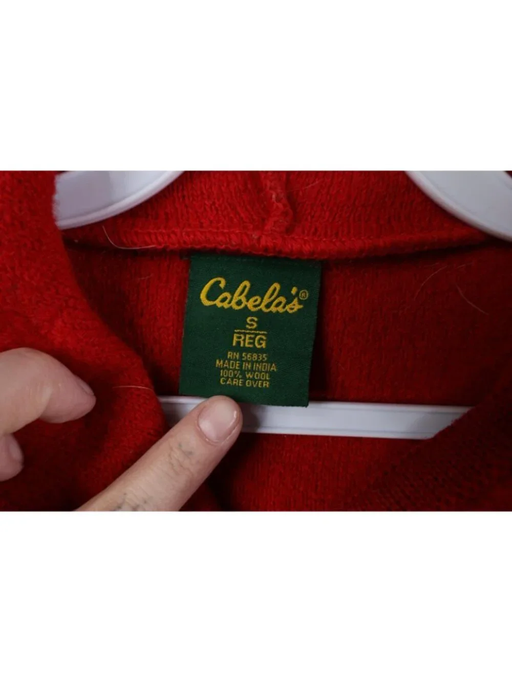 Vintage 90s Cabelas Mens Size Small Blank Wool Knit Hoodie Hooded Sweater Red